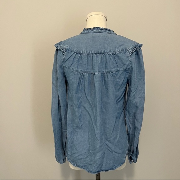 Anthropologie Maeve Chambray Ruffle Long Sleeve Top - Picture 9 of 15